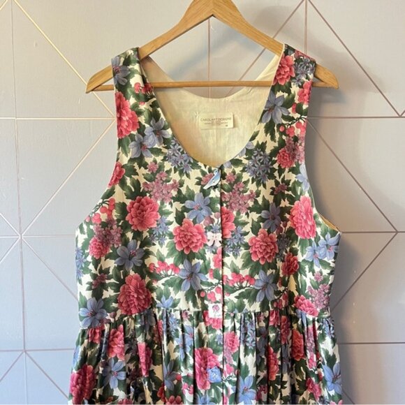 Vintage CarolArt Designs 100% Cotton Floral Garden Midi Dress - Picture 3 of 10